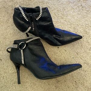 Penthouse Sexy black with Diamond rhinestones bootie heels size 9